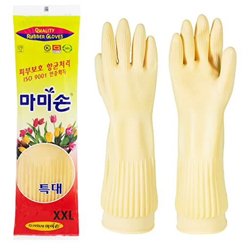 Mamison Kitchen Rubber Glove Pink (XXL Size 1 Pairs) Reusable Waterproof Household Dish washing Cleaning Rubber Gloves, Non-Slip Kitchen Gloves (White)
