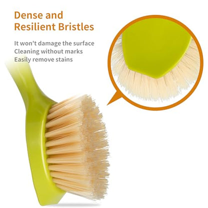 2 Pack Kitchen Dish Brush Bamboo Handle Dish Scrubber Built-in Scraper - style: Green