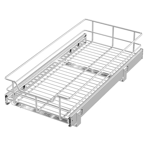 Pull Out Cabinet Organizer 11" W X 22" D, Chromed, Full Slide Out Drawers - color: 1 Tier - Chrome-Plated, size: 11" W X 22" D