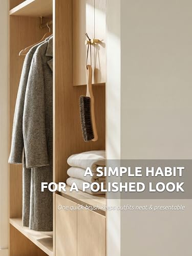TAKAVU Horsehair Clothes Brush for Suits, Large Beech Wood Handle - color: Beech