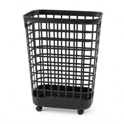 Black Rolling Laundry Hamper w/Casters, 2.6 Bushel Capacity - color: Black-Wheel-2.6 Bushel