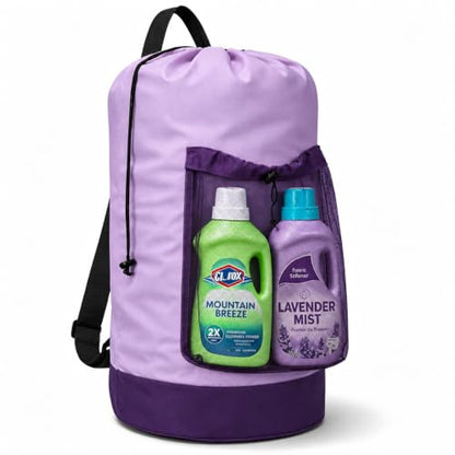 Backpack Laundry Bag, Durable polyster Laundry Backpack Bag with Shoulder Straps, Drawstring Closure & Mesh Pocket, Large Clothes Hamper for Dorm, Travel, Laundromat (Purple) - color: Purple