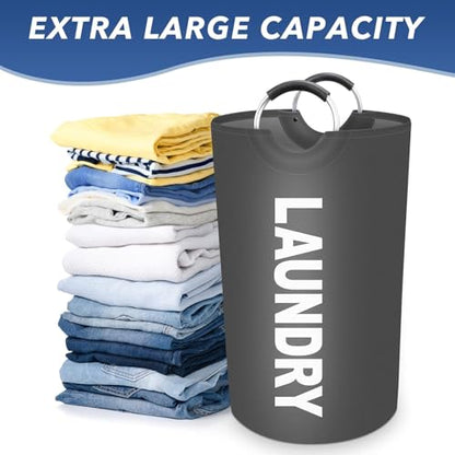 Vivicreate 115L Large Laundry Basket, Tall Collapsible Laundry Hamper with Aluminum Handles, Foldable Freestanding Clothes Storage Bin for Bedroom, Dorm, Bathroom (GRAY) - color: GRAY