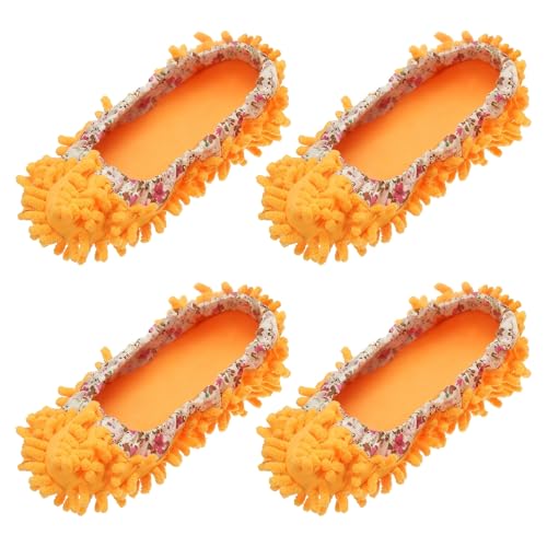 uxcell 4 Pcs Mop Slippers, Mop Socks Microfiber Shoe Covers Washable Mopping Slippers for Floor Cleaning Office Home Use Women Men, Floral Lace, Orange - color: Orange