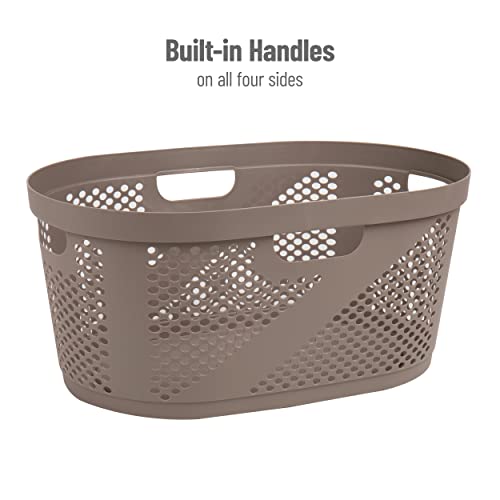 Mind Reader 40L Ventilated Laundry Baskets, Lightweight Clothes Hamper with Cutout Handles for Bathrooms and Closets, Plastic, Set of 2, Tan - color: Tan