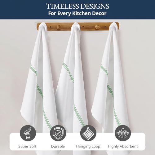 LANE LINEN Kitchen Drying Towels 100% Cotton Absorbent Lint-Free 6 Pack - color: 11: Green Stripe, size: 06 Pack