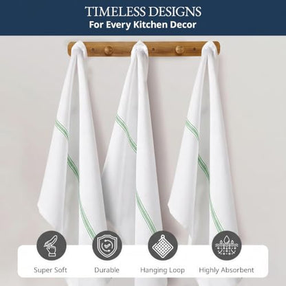 LANE LINEN Kitchen Drying Towels 100% Cotton Absorbent Lint-Free 6 Pack - color: 11: Green Stripe, size: 06 Pack