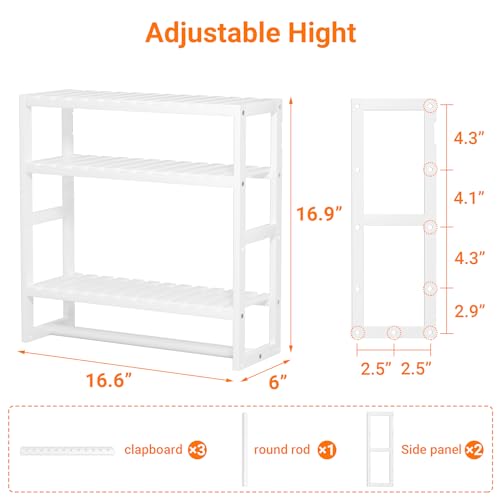 PPN 100% Bamboo Towel Rack Bathroom Storage Shelves Over Toilet Towel Bar - color: Updated White Standard 1 Pack