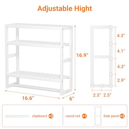 PPN 100% Bamboo Towel Rack Bathroom Storage Shelves Over Toilet Towel Bar - color: Updated White Standard 1 Pack