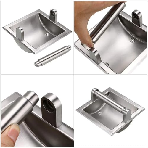 Recessed Toilet Paper Holder Brushed Nickel in Wall Toilet Roll Holder for Mega Roll Metal Bathroom Tp Hanger Storage in Cabinet for Small Spaces Durable Space Saving Design with Mounting Bracket - color: Brushed Nickel