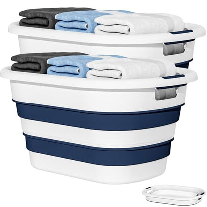 43L(11.5Gallon) Collapsible Laundry Baskets plastic (Blue, 2 Packs) - color: Blue