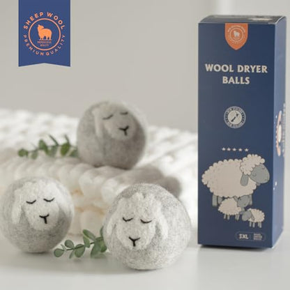 Wool Dryer Balls Handmade 3 Pack XL,Laundry Dryer Balls,100% New Zealand Wool Natural Fabric Softener,Reusable 1000 Loads,Wrinkles Free, Shorten Drying Time,Baby Safe (3 Pack XL,Sleeping Sheep) - color: Sleeping Sheep
