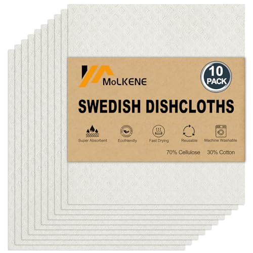 MoLKENE Swedish Dishcloths for Kitchen, 10 Pack Cellulose Sponge Cloths - color: 10 Pack White, size: 10 Pack