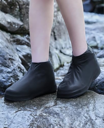 Waterproof Shoe Covers 2 Pairs Non-Slip, Thickened Latex Rain Boots for Men Women - Slip-Resistant Outdoor Foot Protectors (Black, M) - color: Black, size: M