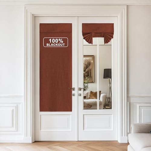 NICETOWN Linen Door Curtains 100% Blackout Tie Up Shades Door Window Cover - color: Caramel, size: 26"W x 72"L (Pack of 1)