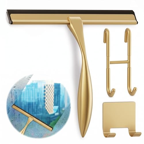 Gold Squeegee for Shower Glass, 10" Silicone Blade, Stainless Steel - color: Gold, size: 10 Inch