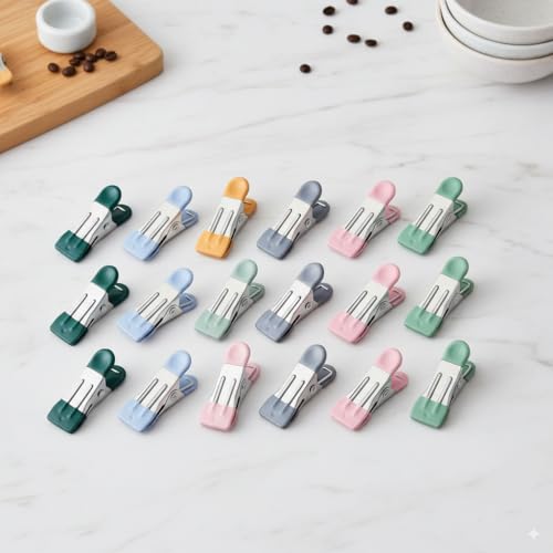 Clothes Hangers Heavy Duty 18Pack, 2.17 Inch Metal Clips, Clothespins for Photo Drying Clothesline Laundry Sock, Bag Clips for Food Kitchen Stainless Steel with Rubber, 6 Colors