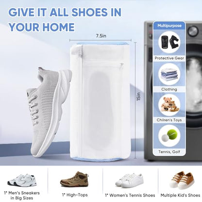 2 Pack XXL Shoe Washing Machine Bag, 700 GSM Heavy Duty Shoes Cleaning Bag with Anti-Tangle Mesh Pocket, 2 Adjustable Shoe Trees Keep Shape, Reusable Sneaker Laundry Bag for Frequent Wash, White - color: White