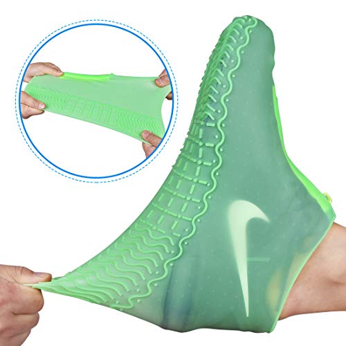 Shiwely Waterproof Shoe Covers, Silicone Reusable Shoe Cover Non-slip Durable Zipper Elastic Rain Cover Protection for Men Women (L (Women 7.5-10.5, Men 6.5-9), Green) - color: Green, size: L (Women 7.5-10.5, Men 6.5-9)