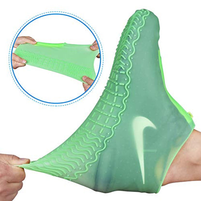Shiwely Waterproof Shoe Covers, Silicone Reusable Shoe Cover Non-slip Durable Zipper Elastic Rain Cover Protection for Men Women (L (Women 7.5-10.5, Men 6.5-9), Green) - color: Green, size: L (Women 7.5-10.5, Men 6.5-9)