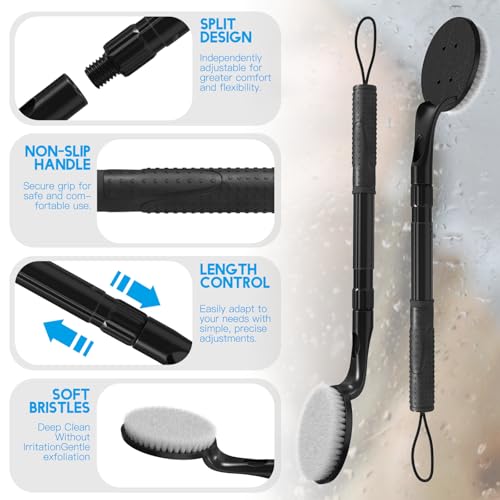 Gobiteli Back Scrubber for Shower,25" Long Handle Shower Brush for Body Exfoliator and Deep Clean,Back Washer for Shower for Men,Women and Elderly