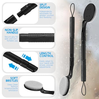 Gobiteli Back Scrubber for Shower,25" Long Handle Shower Brush for Body Exfoliator and Deep Clean,Back Washer for Shower for Men,Women and Elderly
