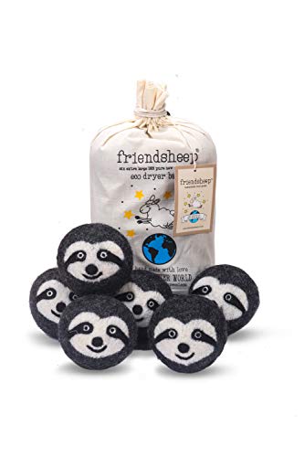 Friendsheep Wool Dryer Balls, Organic Reusable Fabric Softener Alternative for Laundry, Handmade, Fair Trade, Hypoallergenic, Eco-Friendly, Plastic-Free (6 Pack XL – Gray Sloth - Sloth Squad) - color: Sloth Squad, size: 1 Count (Pack of 6)