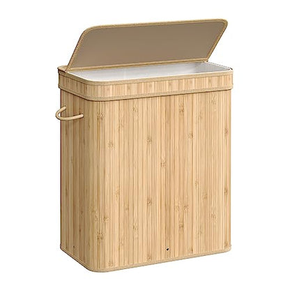 SONGMICS Bamboo Laundry Hamper with Lid, 26.4-Gallons, with Handles - color: Natural Beige, size: 100 L