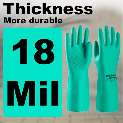 North Tower 10 Pairs Chemical Resistant Nitrile Gloves, Resist Household Acid, Alkali, Solvent and Oil, Latex Rubber Free - size: Large（10 Pair）
