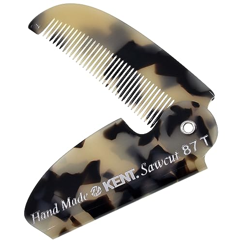 Kent 87T TW Handmade Folding Pocket Comb for Men, Fine Tooth Hair Comb Straightener for Everyday Grooming Styling Hair, Beard or Mustache, Use Dry or with Balms, Saw Cut Hand Polished, Made in England - color: White Tokyo, size: Pack of 3