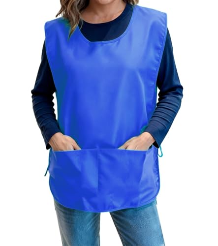 Large Smock Cobbler Apron for Men & Women, Adjustable Side Ties & 2 Pockets - color: Blue + Lavender