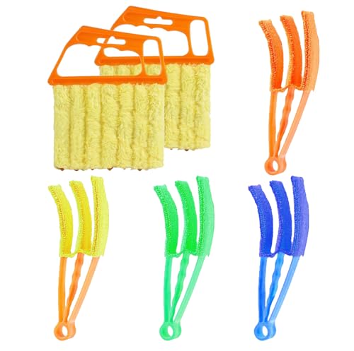 6 Pcs Window Venetian Blind Cleaner Duster Tool, Microfiber 6 Finger Duster Brush for Cleaning Window Shutters, Air Conditioner, Wood & Vinyl Blinds, Includes 6 Cloth Covers