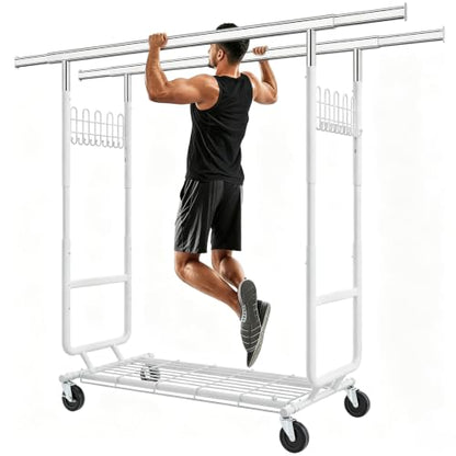 Gewudraw Heavy Duty Clothes Rack Load 900 LBS Double Rod Garment Rack,White - color: White, style: Double Rod