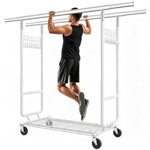 Gewudraw Heavy Duty Clothes Rack Load 900 LBS Double Rod Garment Rack,White - color: White, style: Double Rod