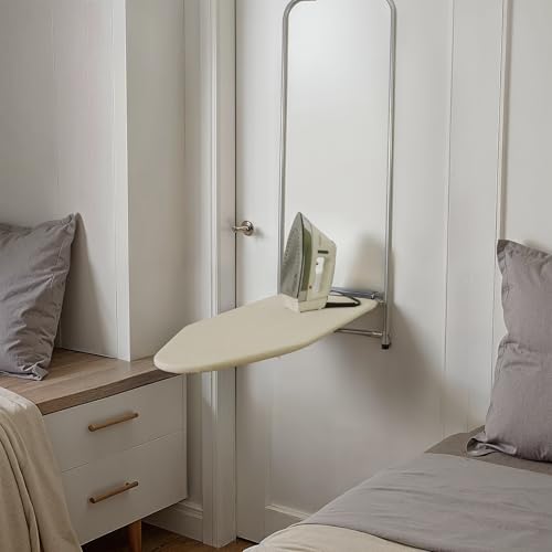 Household Essentials 144222 Over The Door Small Ironing Board with Iron Holder, Natural Cotton Cover Silver - color: Silver