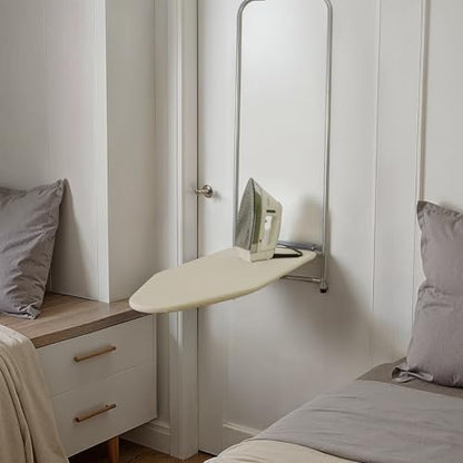 Household Essentials 144222 Over The Door Small Ironing Board with Iron Holder, Natural Cotton Cover Silver - color: Silver