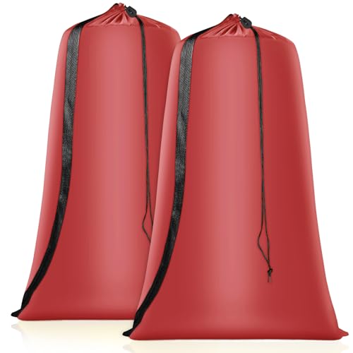 Coomee Heavy Duty Laundry Bag, 2 Pack XL Nylon Laundry Bags with Straps - color: Red, size: 41" x 28" x 1"