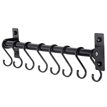 Dseap Kitchen Utensil Holder Hanger, Pot and Pan Rack Wall Mounted, Kitchen Rail with 8 Hooks for Hanging Cooking Utensils, Mugs, Spoons, Wall Mounted, Black - color: Black