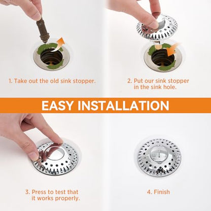 Bathroom Sink Stopper for 1.06"-1.65" Drain Holes, 2 in 1 Bath Sink Drain Strainer Stopper, Pop Up Drain Cover Plug with Hair Catcher, Stainless Steel (Chrome Silver-1p) - color: Chrome Silver-1p
