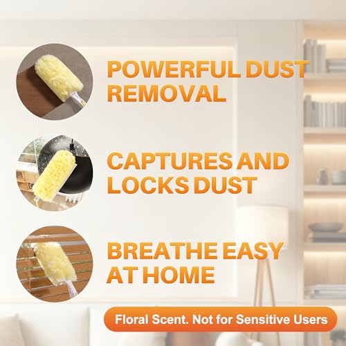 JOYMOOP Scented Telescopic Duster kit, 3FT Extendable Handle (Yellow) + 48 Yellow Refills for Swiffer Feather Duster,Easy Cleaning for Ceilings, Ceiling Fans, Blinds, Vents & Shelves - color: Yellow[extendablehandle]*1+yellow[refills]*48