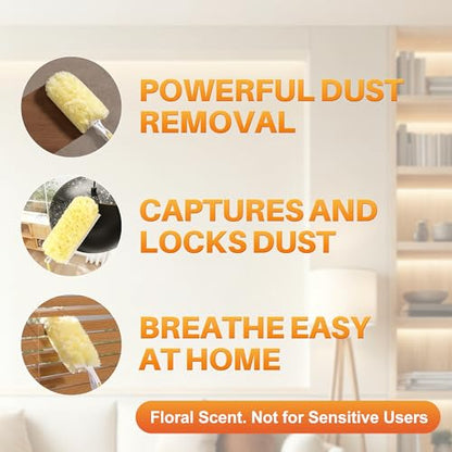 JOYMOOP Scented Telescopic Duster kit, 3FT Extendable Handle (Yellow) + 4 Yellow Refills for Swiffer Feather Duster,Easy Cleaning for Ceilings, Ceiling Fans, Blinds, Vents & Shelves - color: Yellow[extendablehandle]*1+yellow[refills]*4