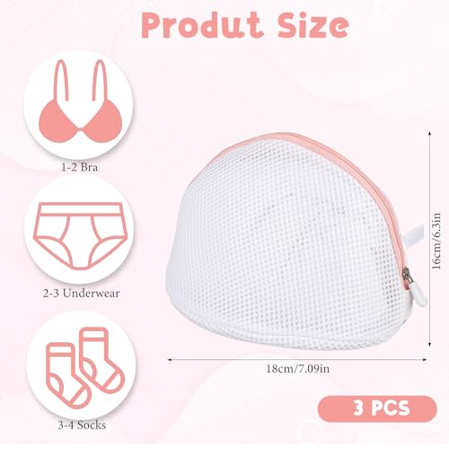 3Pcs Bra Wash Bags, Large Bra Laundry Bags for Washing Machine, Underwear Brassiere Bag Set for Washing Machine With Zipper Women Delicates (A to D Cups)