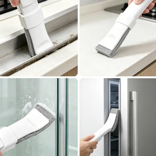 Crevice Cleaning Brush with 10 Replacement Scouring Pads, Deep Detail Scrubbing Tool for Window Track, Sliding Door Rail, Tile Grout, Shower - color: Gray Brushes+10 Clothes