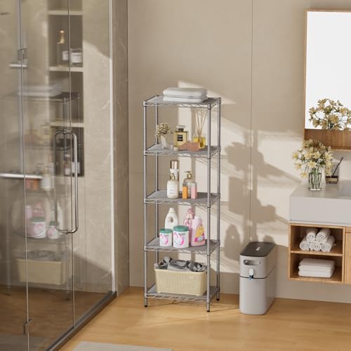 SINGAYE Metal Shelves Wire Shelving Storage Standing Adjustable Shelf Unit - color: Grey, size: 5 Tier 10"Dx16"Wx55"H