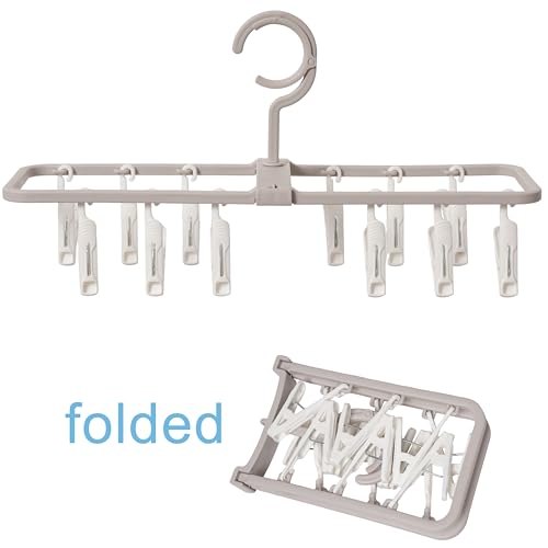 Clothes Drying Racks 2 Pack Grey Pink Small Folding Portable Underwear Hangers with 12 Clips 360° Rotatable Hook for Socks Drying Towels Bras Baby Clothes Gloves Plast 2 pcs Traceless Hook - color: Gray,light Pink-2 Pack