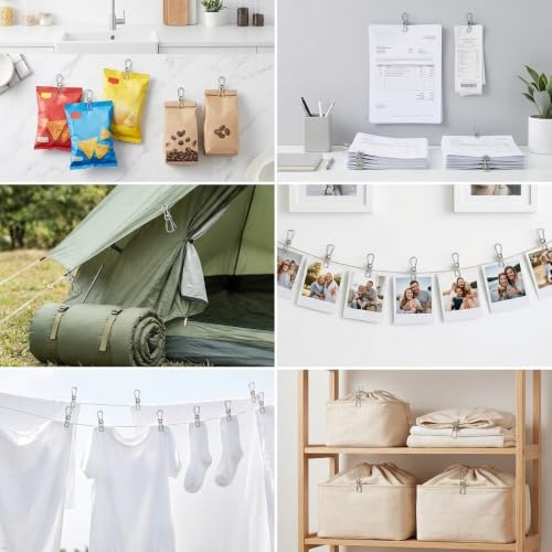 20 Pack Heavy Duty Stainless Steel Clothes Pins with Storage Bag, 3.4 Inch Large Wire Clothespins for Outdoor Laundry and Line Drying, 2.5mm Thick Rust-Resistant Metal Clips for Clothes and Bags