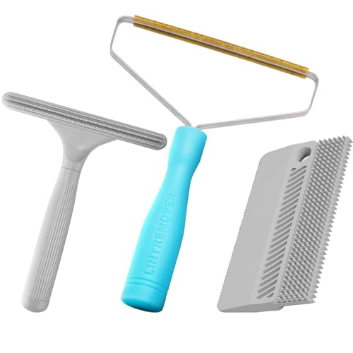 3 Pack Dog Cat Hair Remover, Carpet Rake and Fabric Lint Scraper - color: lake blue