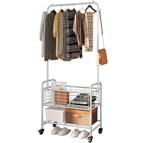 SUOERNUO Laundry Cart with Basket Hanging Rack Sorter with Wheels Shelf - color: Grey