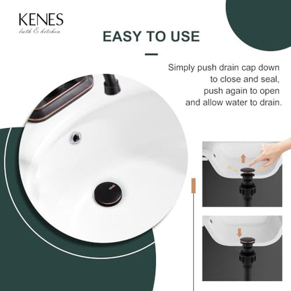 KENES 2 Pack Oil Rubbed Bronze Pop Up Bathroom Sink Drain with Overflow - color: Oil-rubbed Bronze X 2, size: Big Pop up Cap (With Overflow)