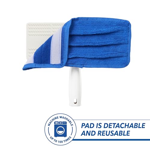 Unger Speed Clean with 4ft Pole and Extra Reusable Pads, Indoor Window Cleaner, Household Cleaning Supplies, Works with Glass and Natural Cleaners and Solutions, Attracts Dust and Dirt